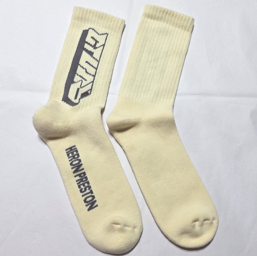 NWT Heron Preston Off White Gray Cotton Long Socks Sz M